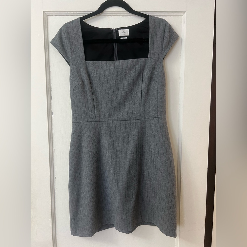 Aritzia Wilfred Celeste Dress - Gray Pinstripe Cap Sleeve Mini Dress